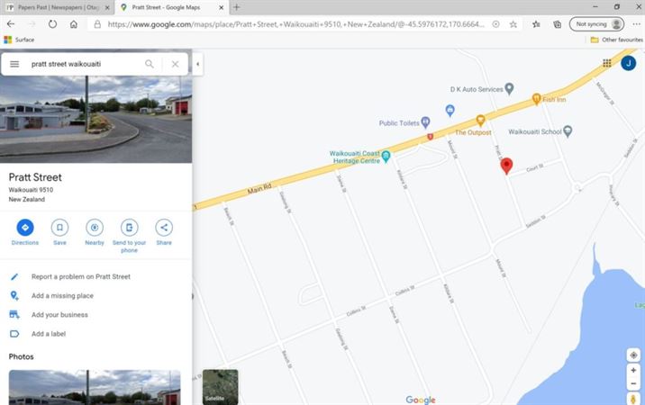 Plough Inn Waikouaiti location - google maps at 161220