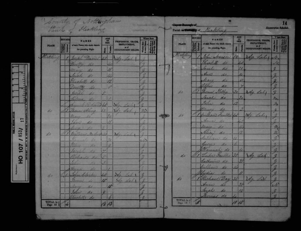 Census Hickling 1841 - Ayling family first alphabetically