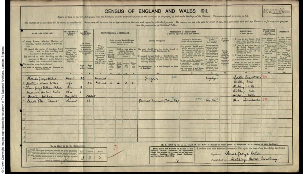 1911 census Thomas George Wiles & family - Flood Cottage