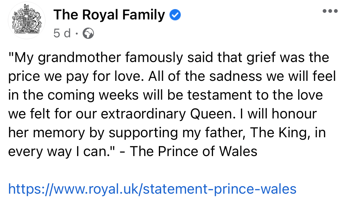 Statement from The Prince of Wales.