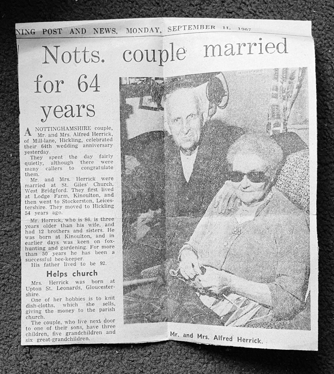 Mr & Mrs Alfred Herrick married for 64 years (Heather Maunders)