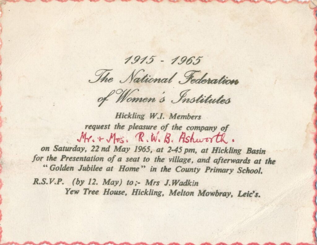 Invitation to the presentation of a bench to the canal, 1965