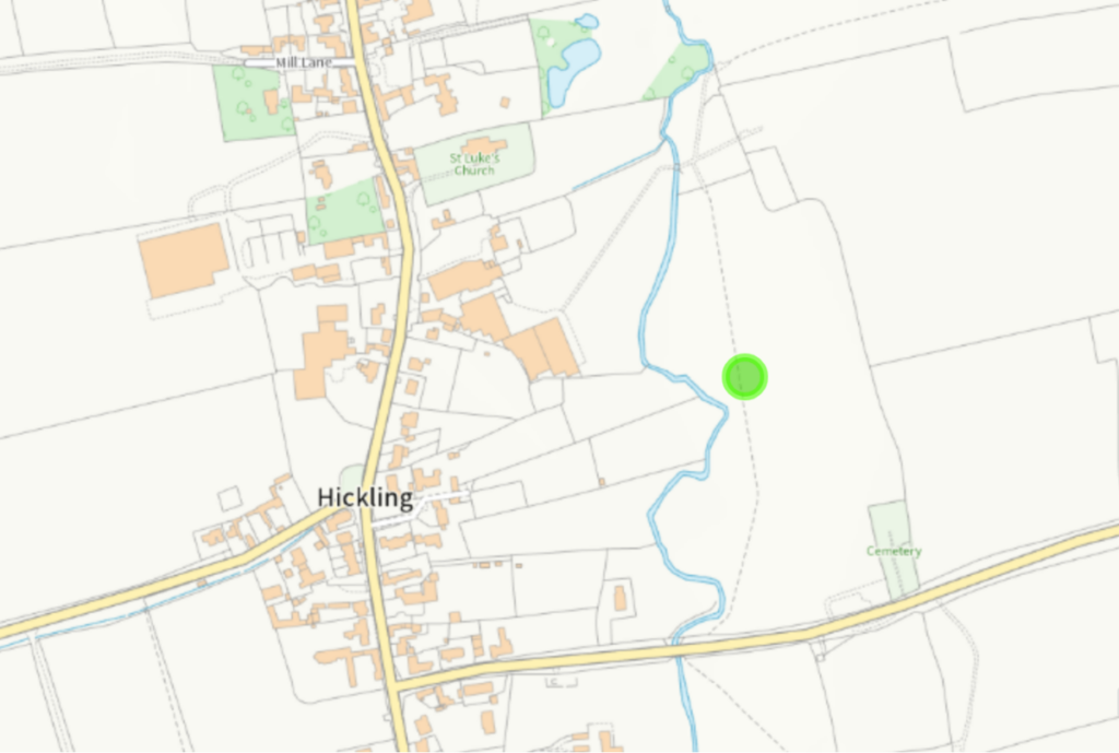 HER Hickling record - early medieval inhumation cemetery - location map